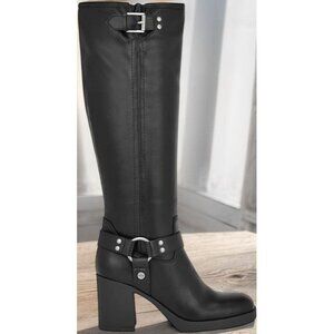 Nine West Women's Black Caba Heeled Harness Square Toe Boots Size 7M NIB